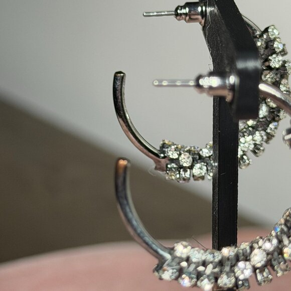 Gun Metal Crystal Hoop Earrings — Sparkle Glam! - Picture 4 of 6